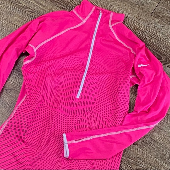 Nike Tops - Nike Pro Running Top Dri Fit Element Women M Pink 1/2 Zip Activewear Thumbholes